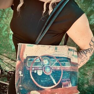 Cream and Brown Vintage Car Interior Leather Tote by InsiderNY.com